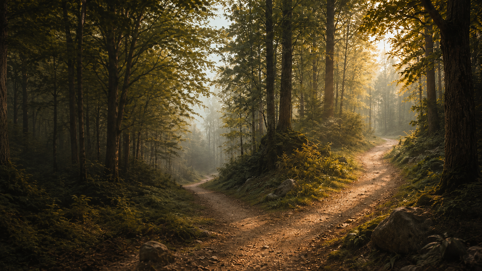 A path dividing quietly in a deep forest
