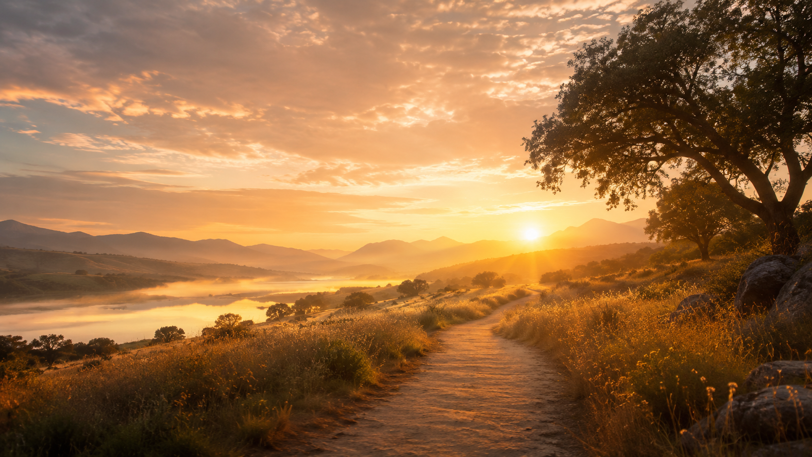 The first light of sunrise over a quiet horizon