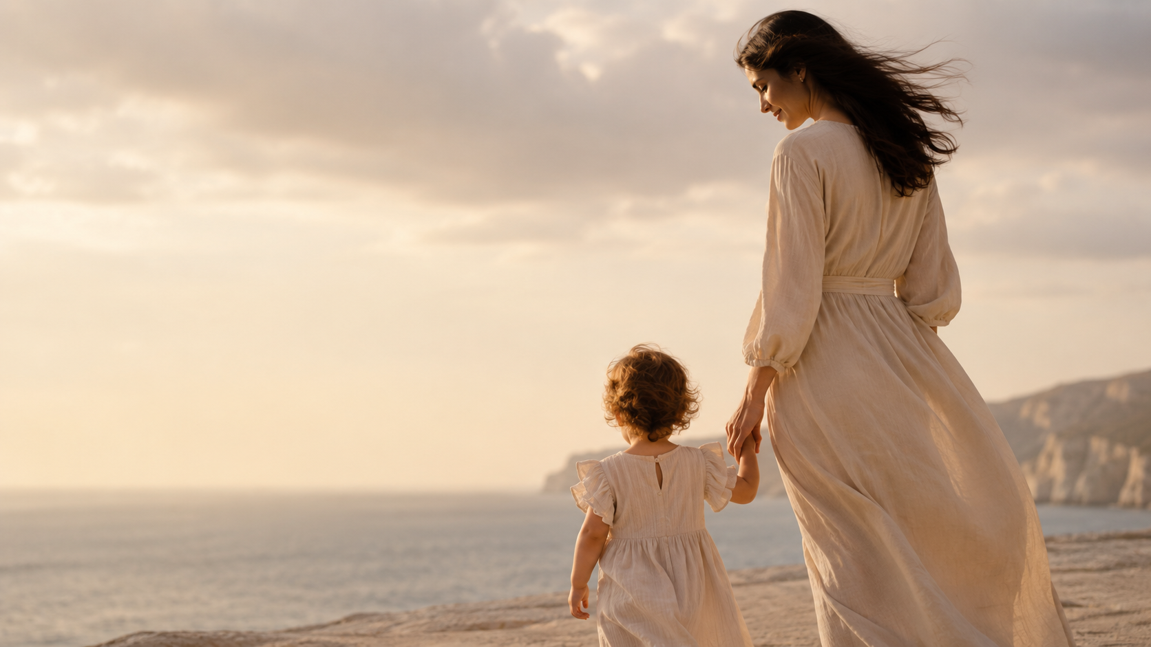 A parent walking closely beside a child
