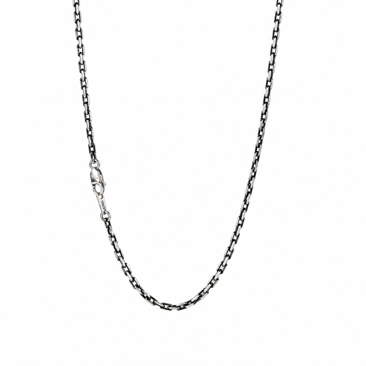 Diamond Cut Curb Chain necklace against a white background, with lobster clasp and S925 tag visible.