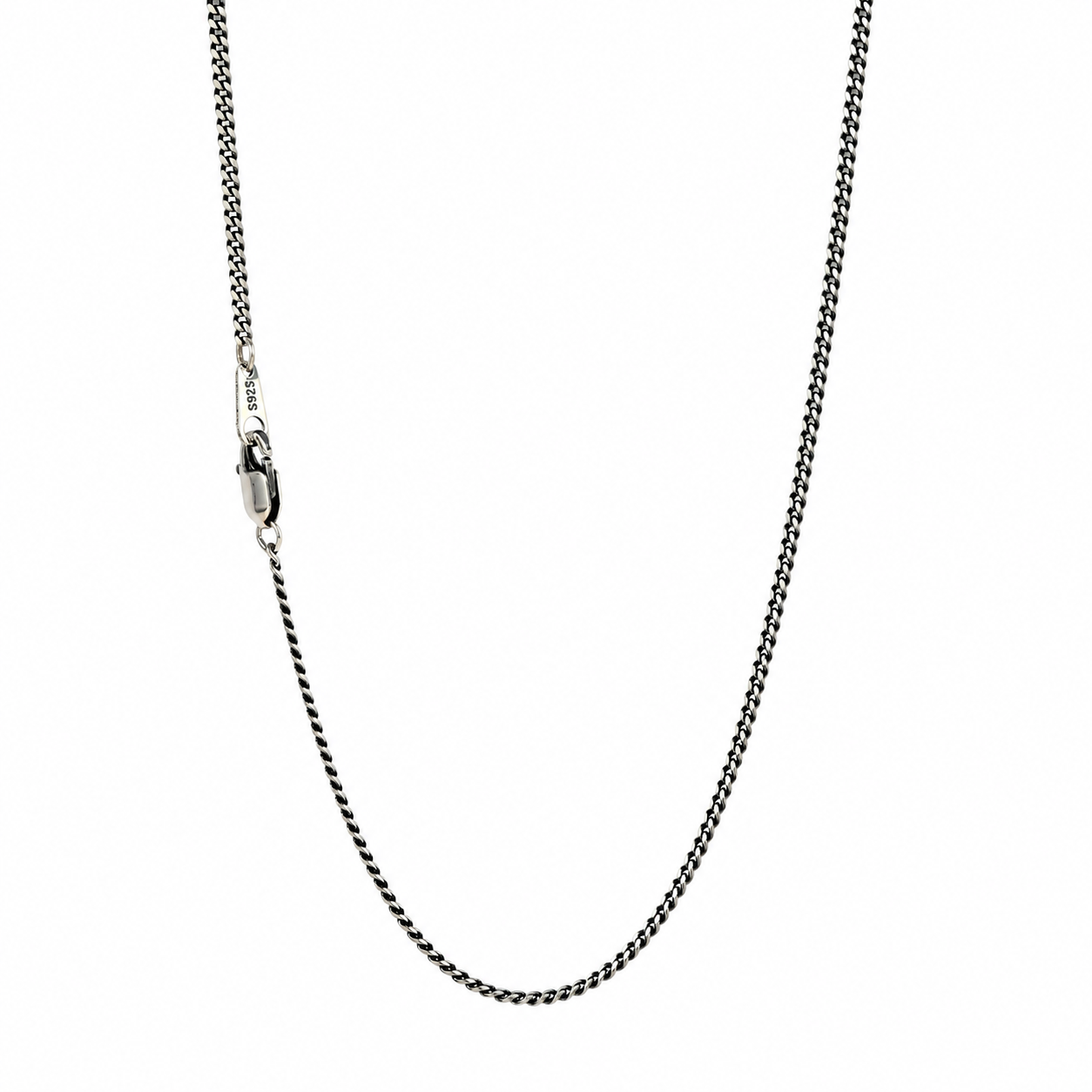 Cuban link chain with a lobster clasp and S925 tag on a white background.